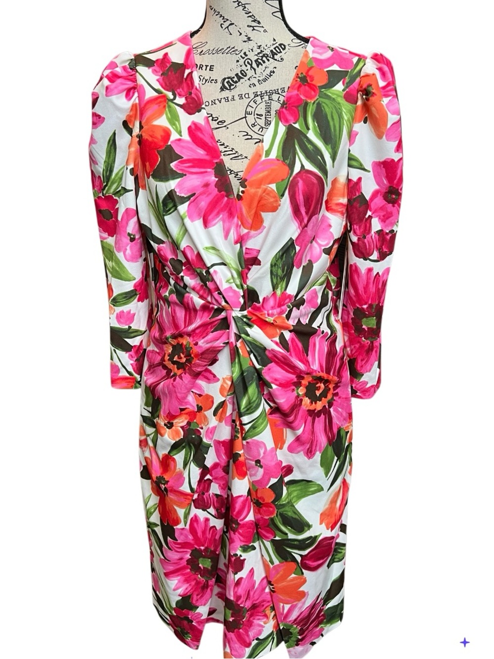 Julia Jordan Pink & Green Floral Midi Wrap Dress